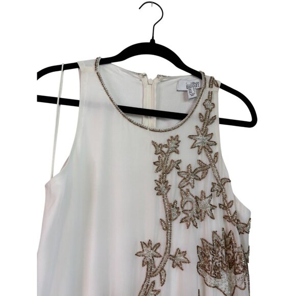 Badgley Mischka Beaded White & Gold High Neckline Swing Shift Style Dress Size 8 - Picture 4 of 12